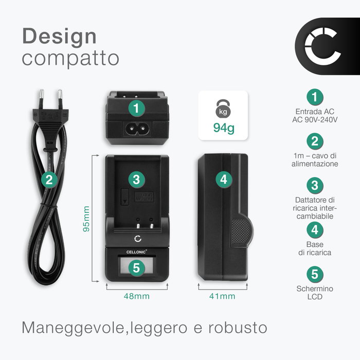 Caricabatterie USB Vhbw Per Batterie Ricoh DB-100 E DB-80. Piattaforma Di Ricarica Con Cavo Micro-USB Da 40 Cm. Ricambio Compatibile E Pratico Per Fotocamera.