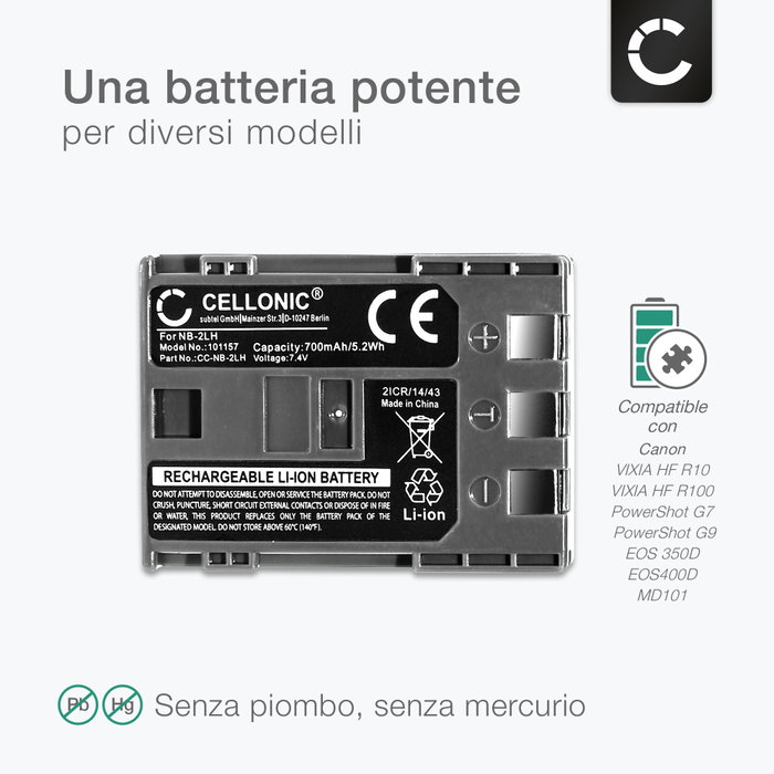 Batterie 7.4V 2.6Ah Li-ion pour Canon Vixia XA30 (BP-827