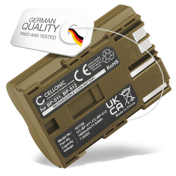Battery for Canon BP-511, EOS 5D, EOS 40D, EOS 300D, EOS 300, EOS 50D, EOS D60, MV730i, PowerShot G2, PowerShot G3 1600mAh from CELLONIC