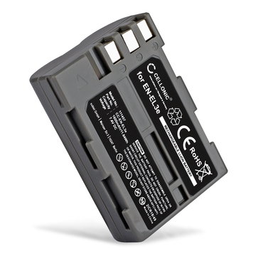 Batteria EN-EL3e per fotocamera Nikon D50 D70s D80 D90 D200 D300 D300S Affidabile ricambio da 1600mAh, marca CELLONIC