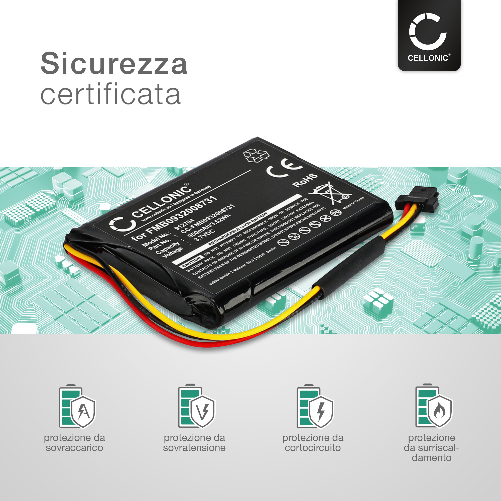 Batteria Sostitutiva Per TomTom Go 600, 510 E 500, 950mAh 3.7V, Lunga Durata, Made In Germany