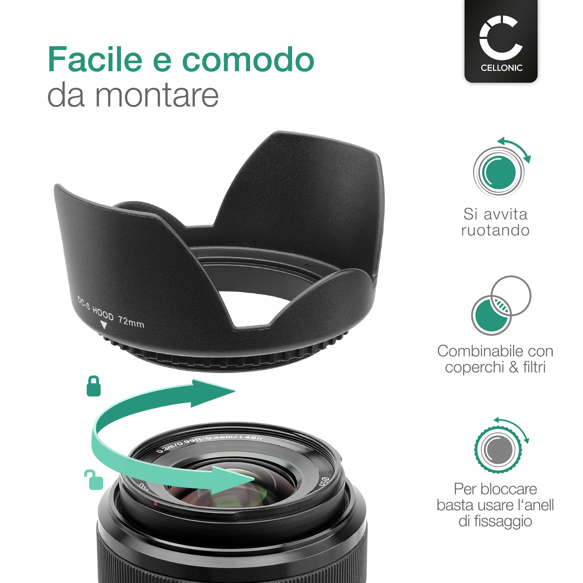 Paraluce A Petalo 72mm A Vite Per Obiettivo Canon EF 85mm F/1.2L II USM, Universale