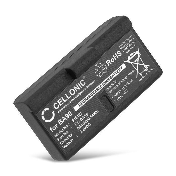 BA90, BA 90, E 180 Batteria di ricambio per Sennheiser Audioport A1, HDE, HDI, RI, E90 Set90, E180 Set180 60mAh , pila sostitutiva per cuffie, apparecchi, headset, auricolari