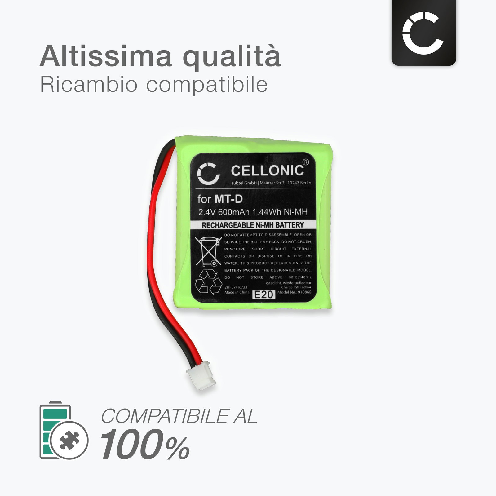 Batteria Per Audioline SLIM DECT 580 – 2,4V 500mAh NiMH – Sostitutiva 33x31x6mm