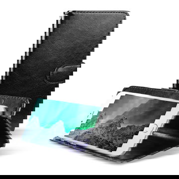 Custodia universale per Smartphones (15.7cm x 8cm x 2cm / ~ 5,3 - 5,5") da 15.7cm x 8cm x 2cm / ~ 5,3 - 5,5", Similpelle, nero Cover 'a libro' per smartphone + appoggio, chiusura a calamita e 2 taschini