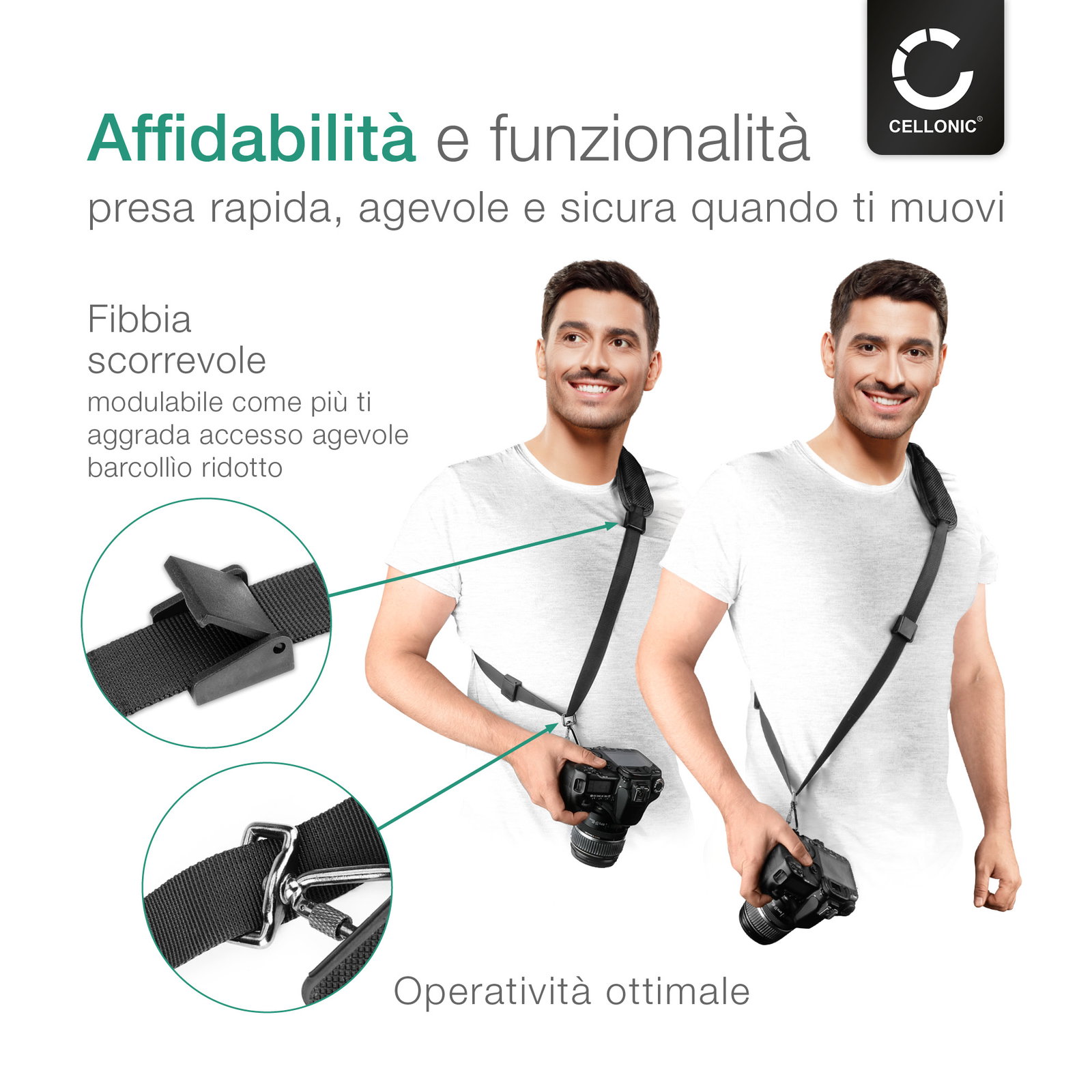 JUNART Tracolla Regolabile Per Fotocamera E Borse, In Nylon Resistente E Traspirante. Larghezza 3,2 Cm, Lunghezza Regolabile Da 95 A 150 Cm. Impermeabile, Antiscivolo, Leggera. Compatibile Universale. - 3