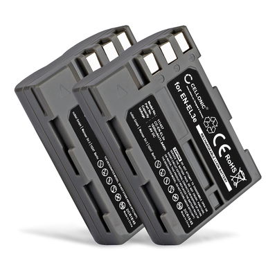 2x Batteria EN-EL3e per fotocamera Nikon D50 D70s D80 D90 D200 D300 D300S Affidabile ricambio da 1600mAh, marca CELLONIC
