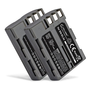 2x CELLONIC Camera Battery for Nikon D50 D70s D80 D90 D200 D300 D300S Replacement EN-EL3e Battery 1600mAh Backup