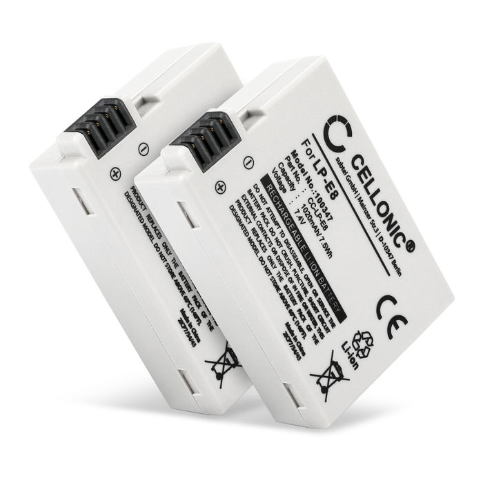 2x Canon LP-E8 Batteria da 1020mAh marcata CELLONIC