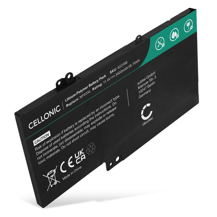 Battery for HP ENVY x360 15-U, Pavilion x360 13-A, 14-AC, NP03XL, NP03043XL 11.4V 3400mAh from CELLONIC