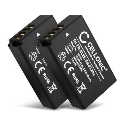 2x Batteria EN-EL20 EN-EL20a per fotocamera Nikon 1 AW1 1 J1 J2 J3 1 S1 1 V3 Coolpix A P1000 CoolPix P950 DL24-500 Affidabile ricambio da 800mAh, marca CELLONIC