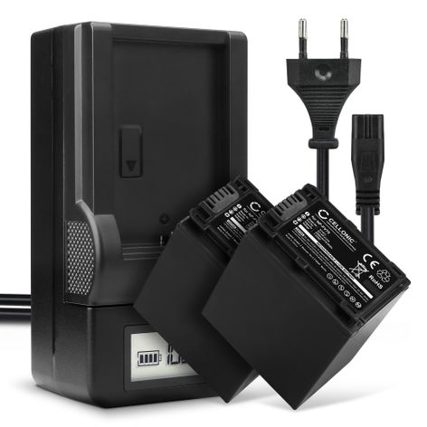 2x Battery for Sony AX53 4K HANDYCAM FDR-AX53; DCR-PJ5; DCR-SR15 NP-FV70 NP-FV100 (2200mAh, 7.4V) + Charger from CELLONIC