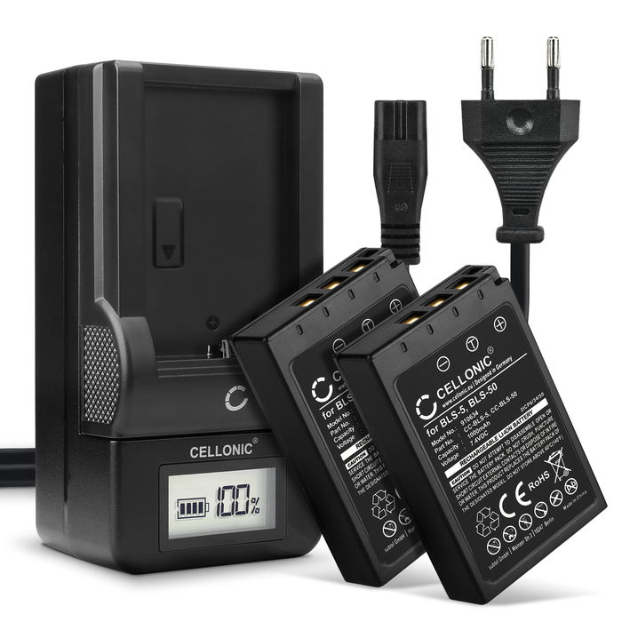 2x Olympus Pen E-PL7 Batteria da 1000mAh marcata CELLONIC + Caricabatteria