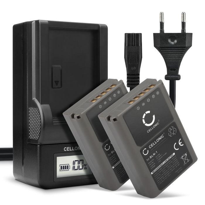 2x Olympus OM-D E-M5 Mark II Batteria da 1140mAh marcata CELLONIC + Caricabatteria