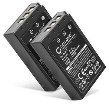 2x Batteria BLS-1 per fotocamera Olympus E-420 E-450 E-410 E-400 E-420 E-620 E-600 Pen E-P3 E-PL1 E-P1 E-P2 Affidabile ricambio da 900mAh, marca CELLONIC