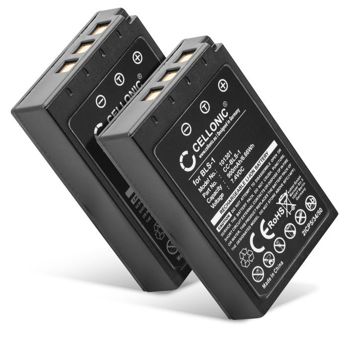 2x Batteria BLS-1 per fotocamera Olympus E-420 E-450 E-410 E-400 E-420 E-620 E-600 Pen E-P3 E-PL1 E-P1 E-P2 Affidabile ricambio da 900mAh, marca CELLONIC