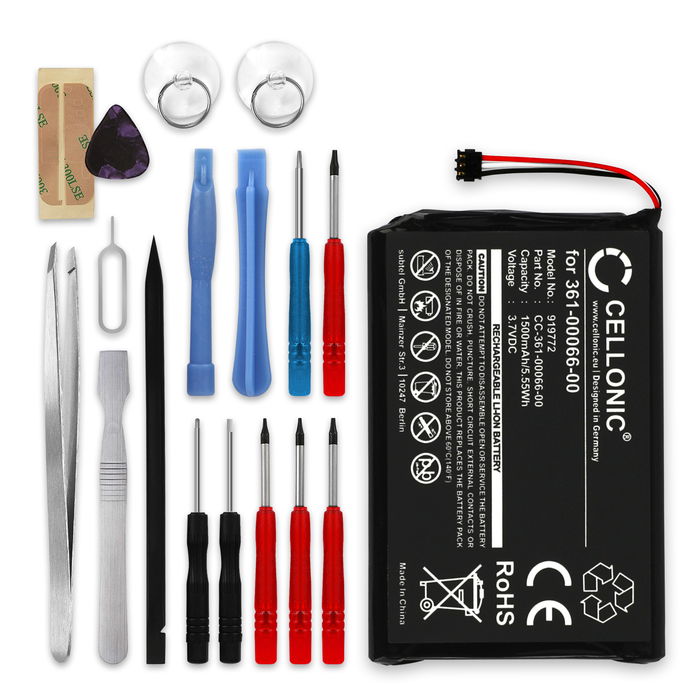 Garmin Camper 760LMT-D Batteria marcata CELLONIC, 1500mAh di capacità + Set di strumenti 17pz