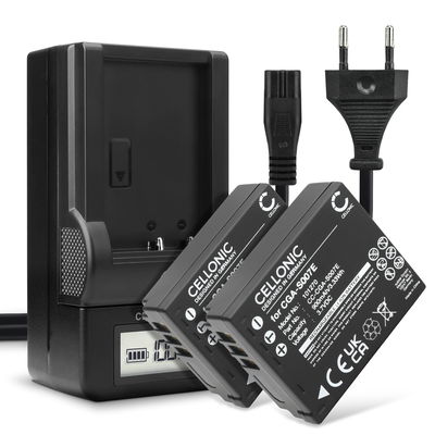 2x Batteria per Panasonic Lumix DMC-TZ5 DMC-TZ5 DMC-TZ3 DMC-TZ1 DMC-TZ4 DMC-TZ2 - CGA-S007 CGR-S007 DMW-BCD10 900mAh + Caricabatteria DA-A46A DE-A25B DE-A26A DE-A45 di Ricambio sostituzione scorta
