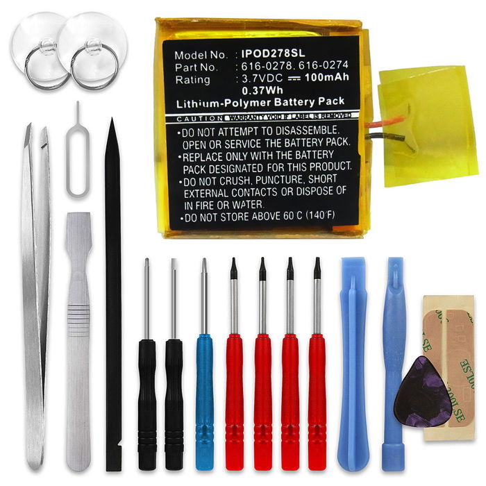 Apple iPod Shuffle 2 Gen. - A1204 Batteria marcata subtel, 100mAh di capacità + Set di strumento