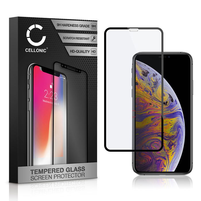 Vetro temperato CELLONIC per iPhone Xs Max, screen protector (3D Full Cover 9H 0,33mm Full Glue) nero Pellicola salva schermo per telefono cellulare smartphone