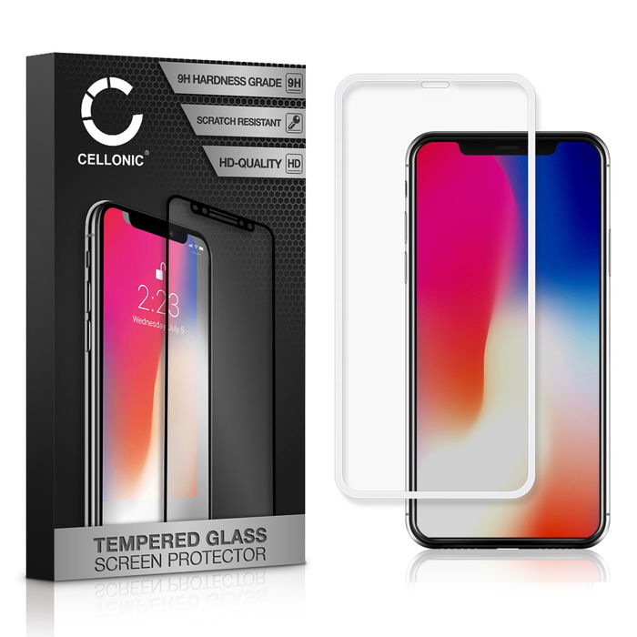 Vetro temperato CELLONIC per Apple iPhone 11 Pro / iPhone X / iPhone Xs, screen protector (3D Full Cover 9H 0,33mm Full Glue) Trasparente / bianco Pellicola salva schermo per telefono cellulare smartphone