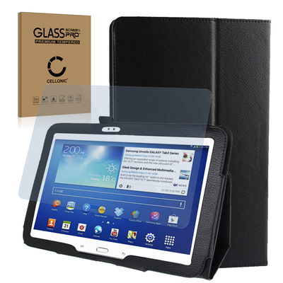 Cover protezione per tablet Samsung Galaxy Tab 3 10.1 (P5200 / P5210 / P5220) Socca piegabile con funzione di supporto e bumper in Similpelle nero case a libro, scocca etui custodia astuccio