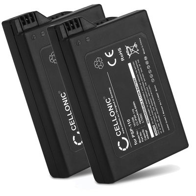 2x Batterie PSP-110 per Sony PSP 1 (PSP-1000, 1001, 1002, 1003, 1004, 1005, 1006, 1007, 1008, 1010) PSP Fat Ricambio potente, marcato CELLONIC, con capacità da 1800mAh per console giochi controller palmari batteria psp 1004