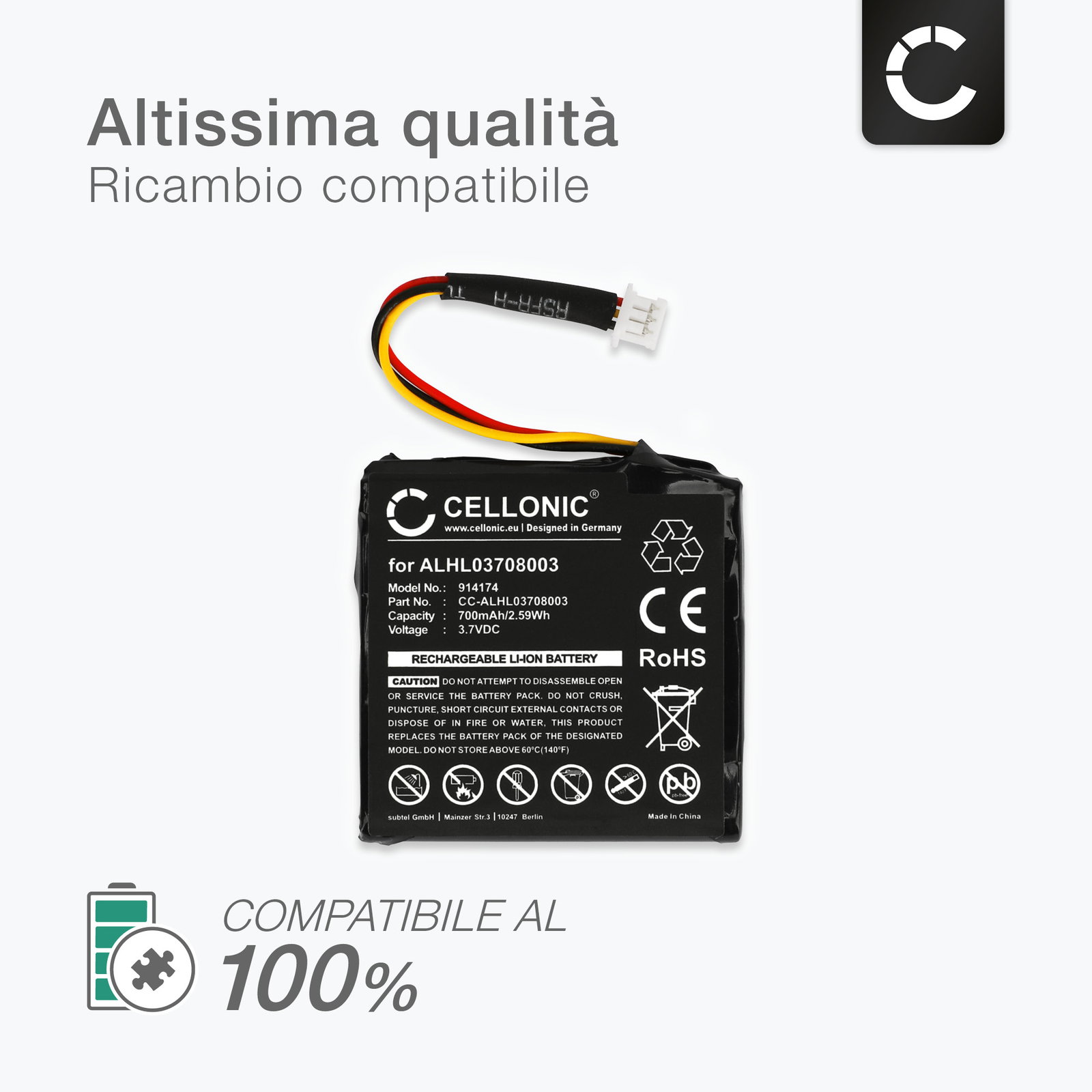 Batteria Di Ricambio Per TomTom Start 60 M - Li-Ion 3,7V 1020mAh - Compatibile 100%