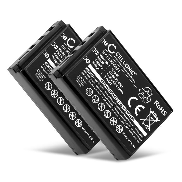 2x Batteria per fotocamera Kodak Easyshare DX6490 DX7440 DX7590 DX7630 P850 P880 Affidabile ricambio da 1400mAh, marca CELLONIC