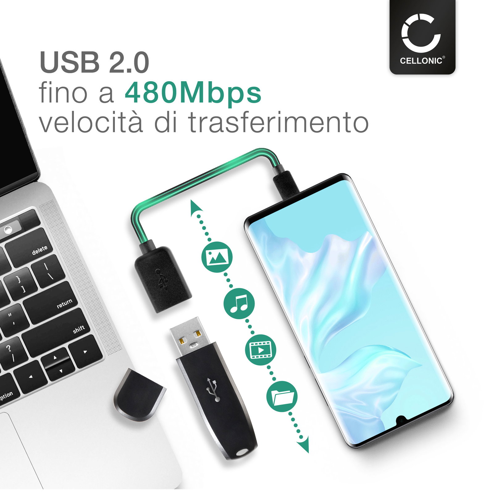 Cavo OTG USB-C A USB-A Per Xiaomi Redmi Note 12 Pro – Adattatore 20 Cm, Nylon Intrecciato, Alluminio, Trasmissione 5Gbps - 5