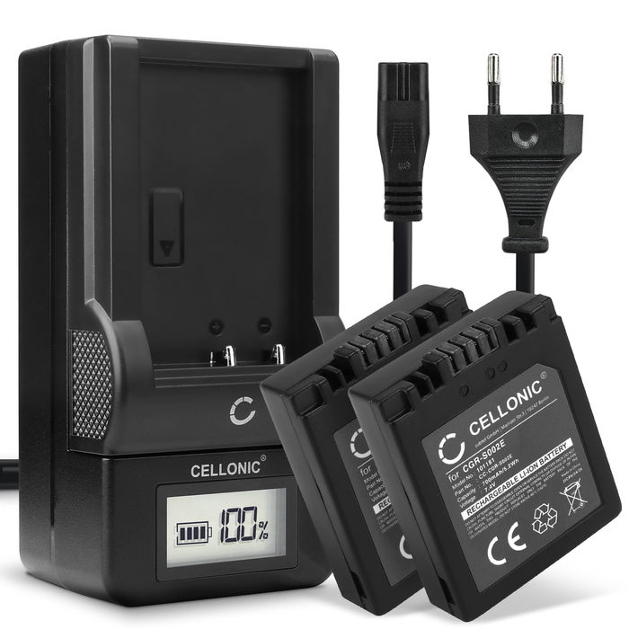 2x Panasonic CGA-S002E Batteria da 700mAh marcata CELLONIC + Caricabatteria