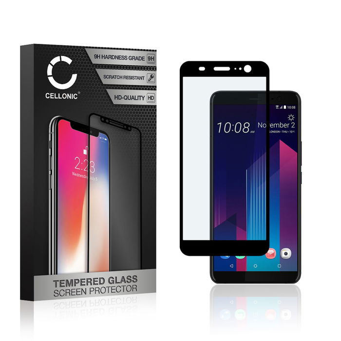 Vetro temperato CELLONIC per HTC U11 Plus, screen protector (3D Full Cover 9H 0,33mm Full Glue) nero Pellicola salva schermo per telefono cellulare smartphone