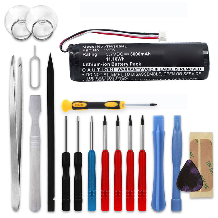 Batteria subtel VF5 per navigatore GPS TomTom Rider / Go 910, 710, 700, 530, 400 / Garmin Streetpilot i3, i5 Affidabile ricambio 3000mAh + Set di strumento incluso giravite Torx 8