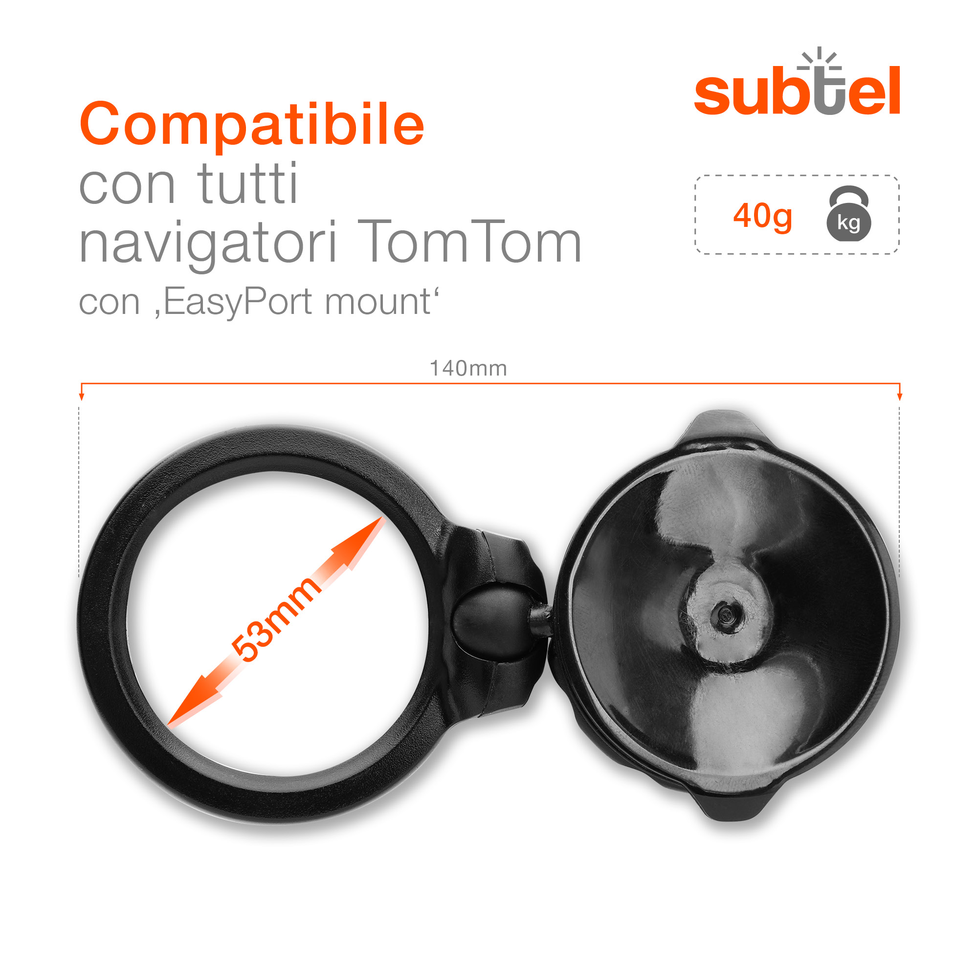 Supporto Auto A Ventosa Per TomTom Serie XL/XXL/PRO/ONE – Testa Girevole 360°, Plastica Ingegneristica, Leggero E Robusto