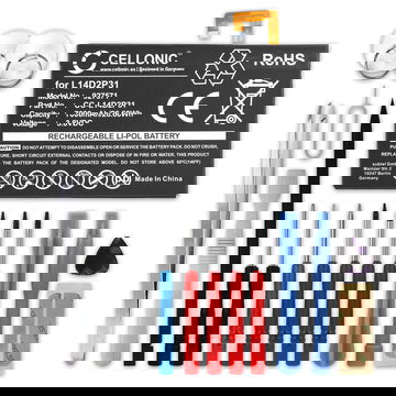 Batteria L14D2P31, SB18C03763 per tablet Lenovo Tab 2 A10-70, Tab 2 A10-70F, Tab 2 A10-70L, TB-X103F, Tab 4 TB-X304L, TB-X704N Ricambio 7000mAh + Set di strumento Sostituzione ottimale con strumenti di precisione per smontaggio facile