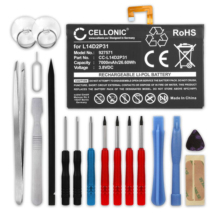 subtel Replacement Tablet Battery for Lenovo Tab 2 A10-70, Tab 2 A10-70F, Tab 2 A10-70L, TB-X103F, Tab 4 TB-X304L, TB-X704N + 17-Tool Tablet Repair Kit - L14D2P31, SB18C03763 7000mAh