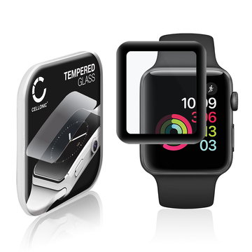 Vetrino protettivo 9H CELLONIC per Apple Watch 1 / 2 / 3 - 42mm, (3D Full Cover Screen protector 0,30mm per smartwacht, braccialetto fitness Full Glue), colore nero, pellicola salva-schermo di orologio smartwatch