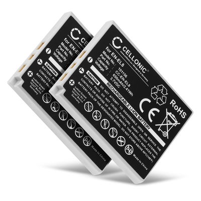 2x Batteria EN-EL8 per fotocamera Nikon Coolpix P1 P2 Coolpix S1 S2 S3 S5 s50 S50c S51 S51c S52 S52c S6 S7 S7c S8 S9 Affidabile ricambio da 650mAh, marca CELLONIC