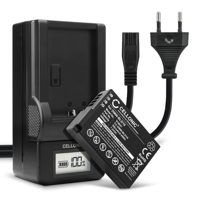 2x Batteria per Panasonic Lumix DMC-GX1 Lumix DMC-G3 Lumix DMC-GF2 Lumix DMC-ZS7 Lumix DMC-TS2 - DMW-BLD10 900mAh + Caricabatteria DMW-BLD10 di Ricambio sostituzione scorta