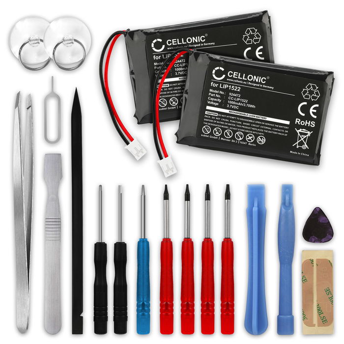 2x Sony Dualshock 4 V2 Batteria marcata CELLONIC, 1000mAh di capacità + Set di strumento