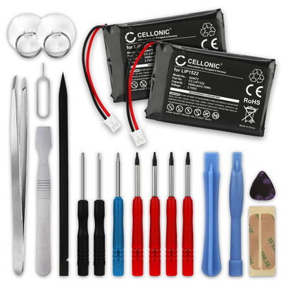 2x Batteria LIP1522 per Sony PlayStation 4 Dualshock 4 Wireless Controller (Version 2) 1000mAh 3.6V - 3.7V + Set di strumento marca CELLONIC per console giochi controller palmari