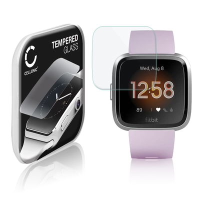 Vetrino protettivo 9H CELLONIC per FitBit Versa Lite, (2.5D Screen protector 0,33mm per smartwacht, braccialetto fitness Full Glue), colore Trasparente, pellicola salva-schermo di orologio smartwatch