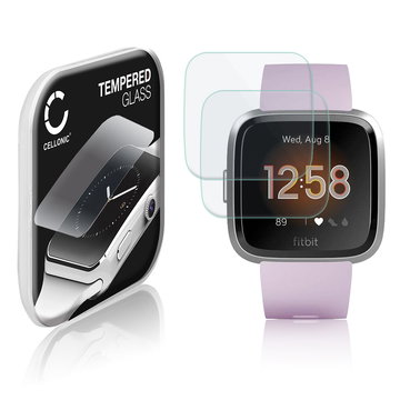 2x Vetrino protettivo 9H CELLONIC per FitBit Versa Lite, (2.5D Screen protector 0,33mm per smartwacht, braccialetto fitness Full Glue), colore Trasparente, pellicola salva-schermo di orologio smartwatch