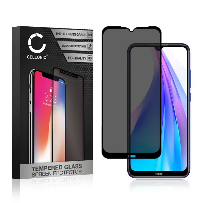 Vetro temperato CELLONIC per Xiaomi Redmi Note 8T, screen protector (Protezione da sguardi indiscreti 9H 0,33mm Edge Glue) nero Pellicola salva schermo per telefono cellulare smartphone