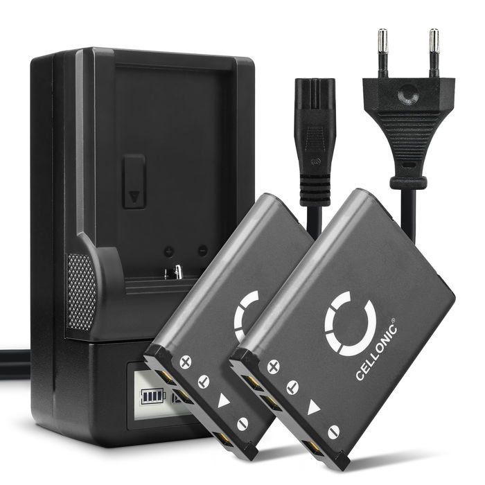 2x Olympus FE-280 Batteria da 700mAh marcata CELLONIC + Caricabatteria