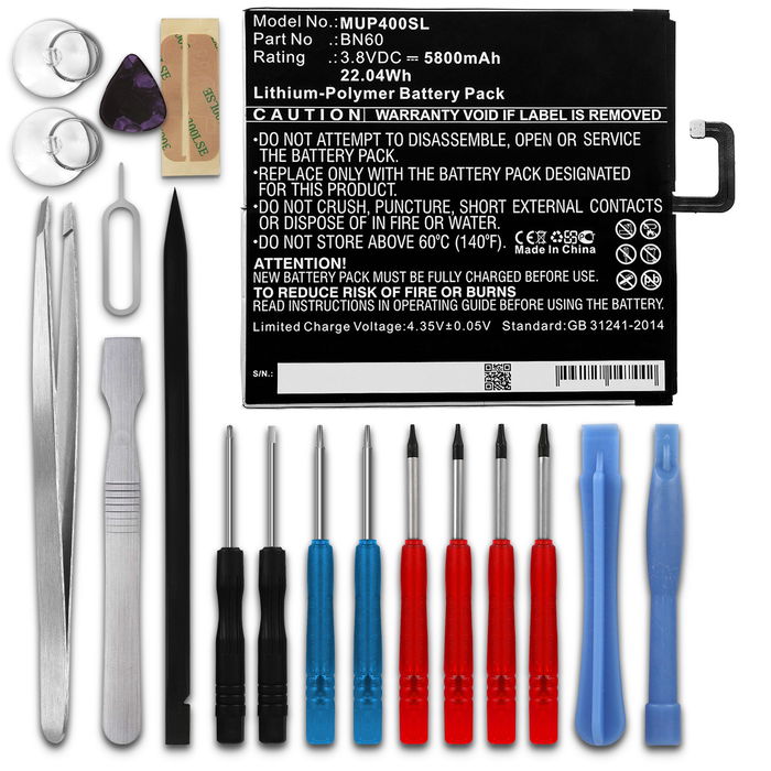 subtel Replacement Tablet Battery for Xiaomi Mi Pad 4 / M1806D9E / M1806D9W + 17-Tool Tablet Repair Kit - BN60 5800mAh