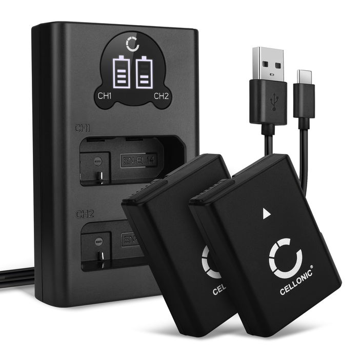 2x Nikon D3300 Batteria marcata CELLONIC, 1050mAh + Caricabatterie Doppio