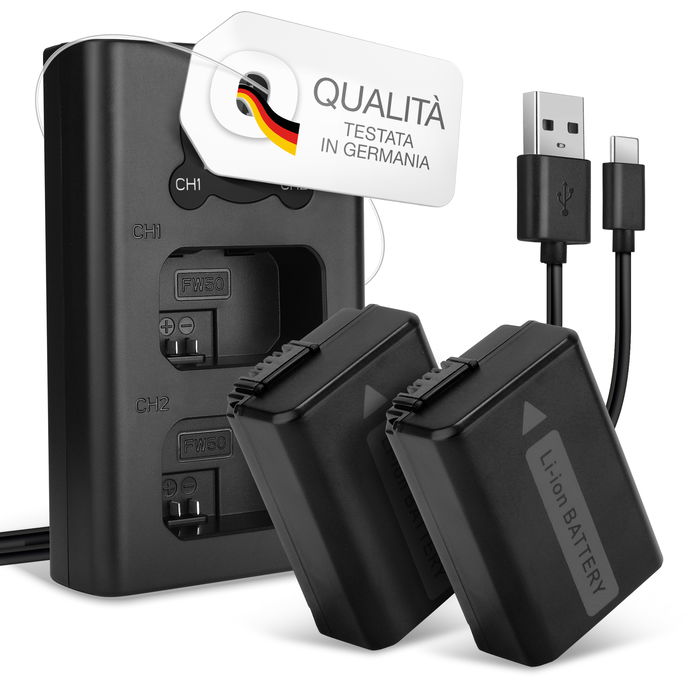 2x Sony ZV-E10 Batteria marcata CELLONIC, 1030mAh + Caricabatterie Doppio