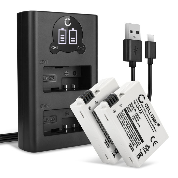 2x Canon EOS 600D Batteria marcata CELLONIC, 1020mAh + Caricabatterie Doppio