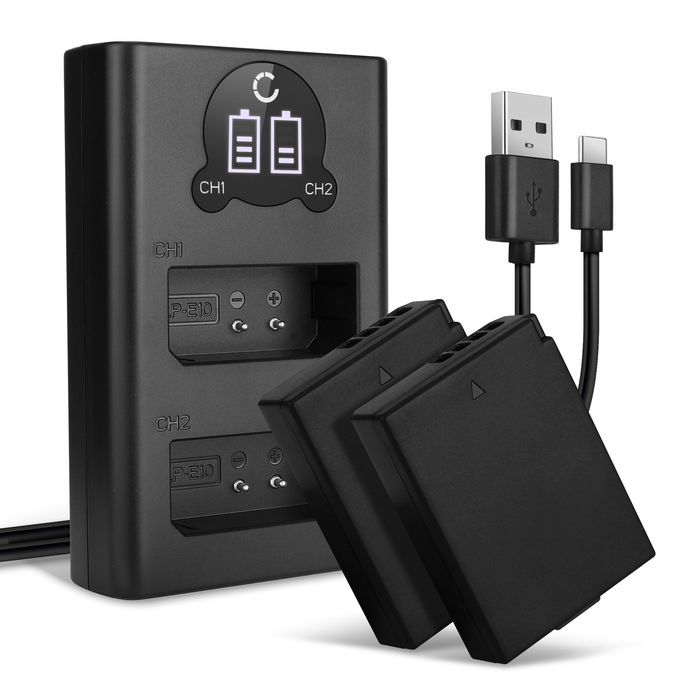 2x Canon EOS 4000D Batteria marcata CELLONIC, 1020mAh + Caricabatterie Doppio